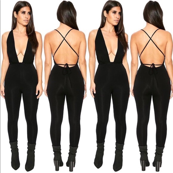 naked wardrobe Pants - Naked Wardrobe Black Halter Jumpsuit size S